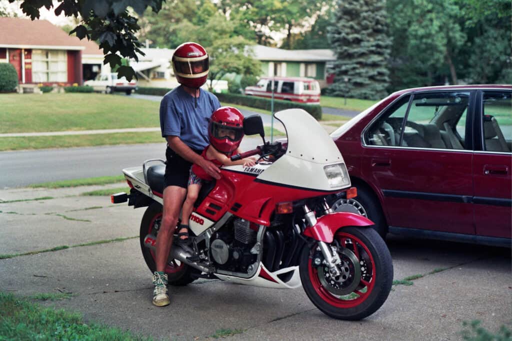 photo of Ryne, founder of Richardson Motoworks, with his father on a motorcycle